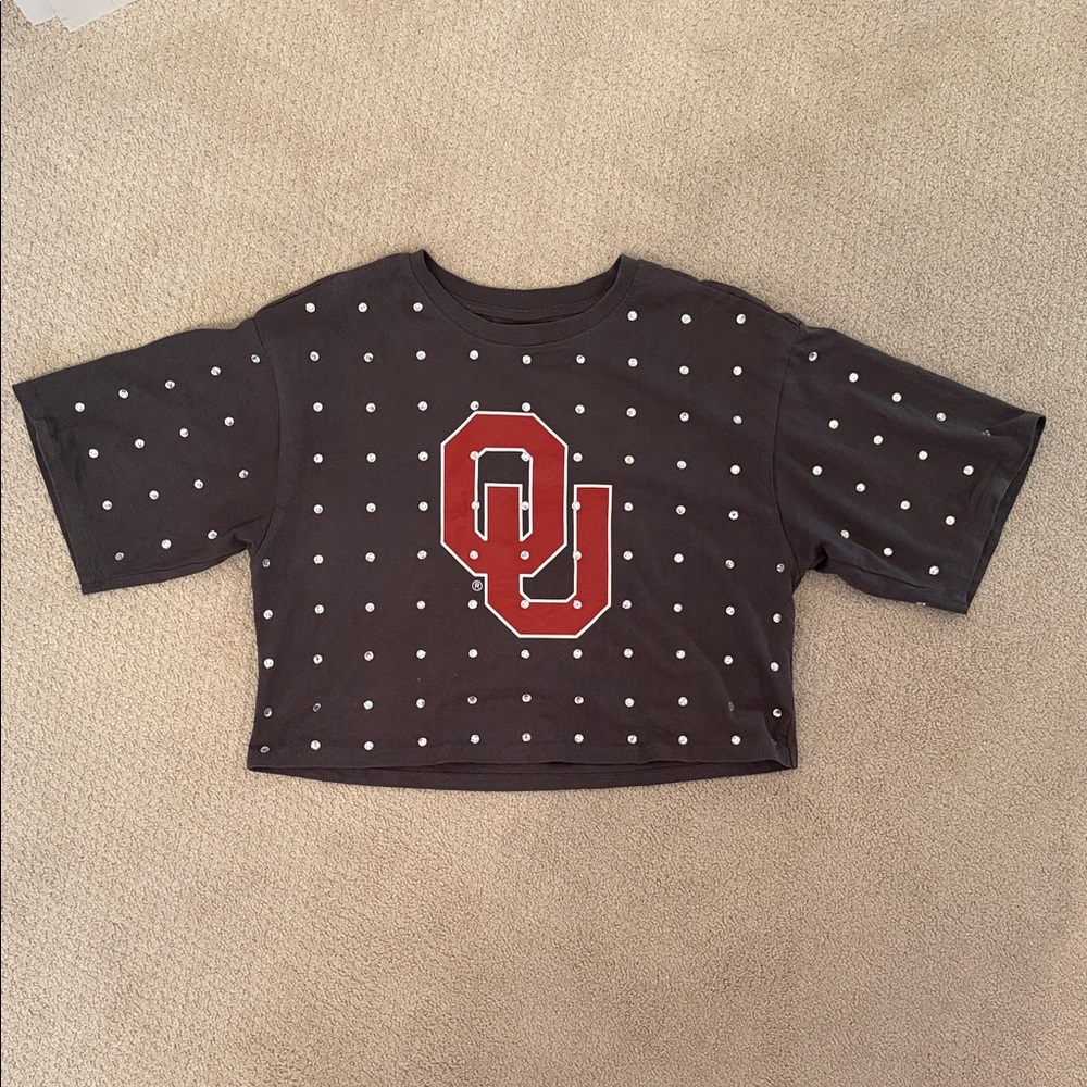 Women’s Cropped Bejeweled OU Shirt